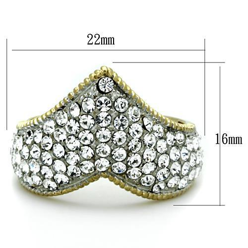 Two-Tone IP Gold (Ion Plating) Stainless Steel Ring with Top Grade Crystal in Clear
