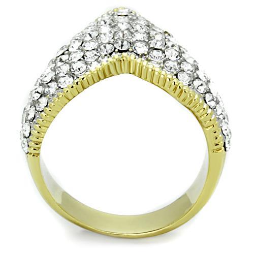 Two-Tone IP Gold (Ion Plating) Stainless Steel Ring with Top Grade Crystal in Clear