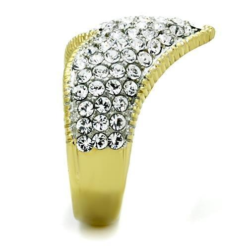 Two-Tone IP Gold (Ion Plating) Stainless Steel Ring with Top Grade Crystal in Clear