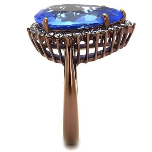 IP Coffee light Stainless Steel Ring with Top Grade Crystal in Light Sapphire