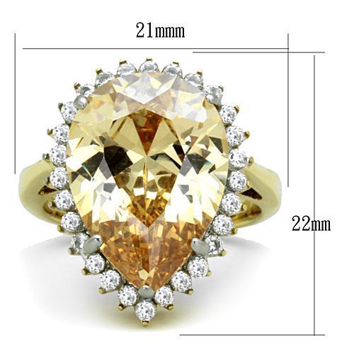 Two-Tone IP Gold (Ion Plating) Stainless Steel Ring with AAA Grade CZ in Champagne