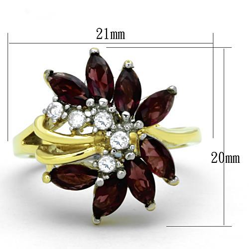 Two-Tone IP Gold (Ion Plating) Stainless Steel Ring with Synthetic Synthetic Glass in Amethyst