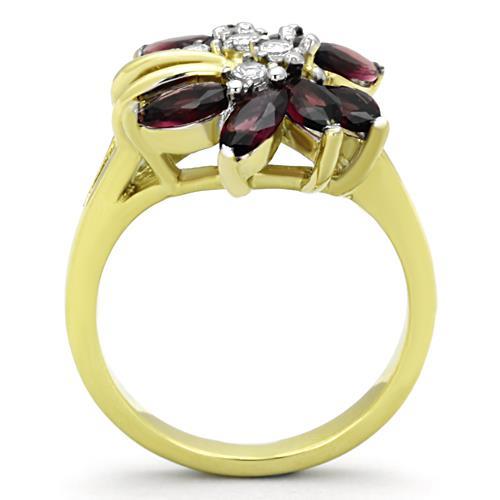 Two-Tone IP Gold (Ion Plating) Stainless Steel Ring with Synthetic Synthetic Glass in Amethyst