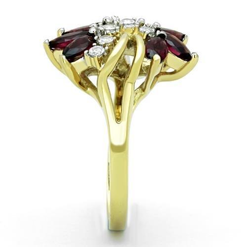 Two-Tone IP Gold (Ion Plating) Stainless Steel Ring with Synthetic Synthetic Glass in Amethyst
