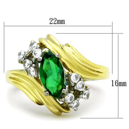 Two-Tone IP Gold (Ion Plating) Stainless Steel Ring with Synthetic Synthetic Glass in Emerald