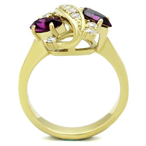 IP Gold(Ion Plating) Stainless Steel Ring with Top Grade Crystal in Amethyst