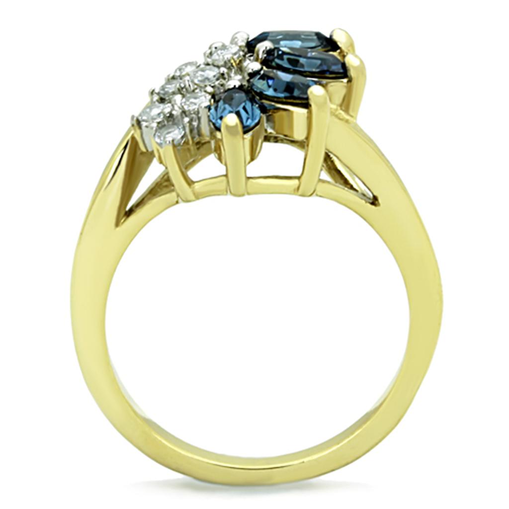 Two-Tone IP Gold (Ion Plating) Stainless Steel Ring with Top Grade Crystal in Montana