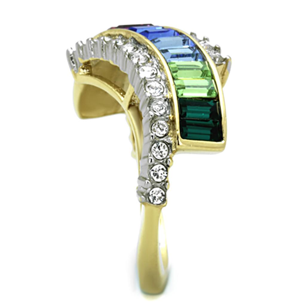 Two-Tone IP Gold (Ion Plating) Stainless Steel Ring with Top Grade Crystal in Multi Color