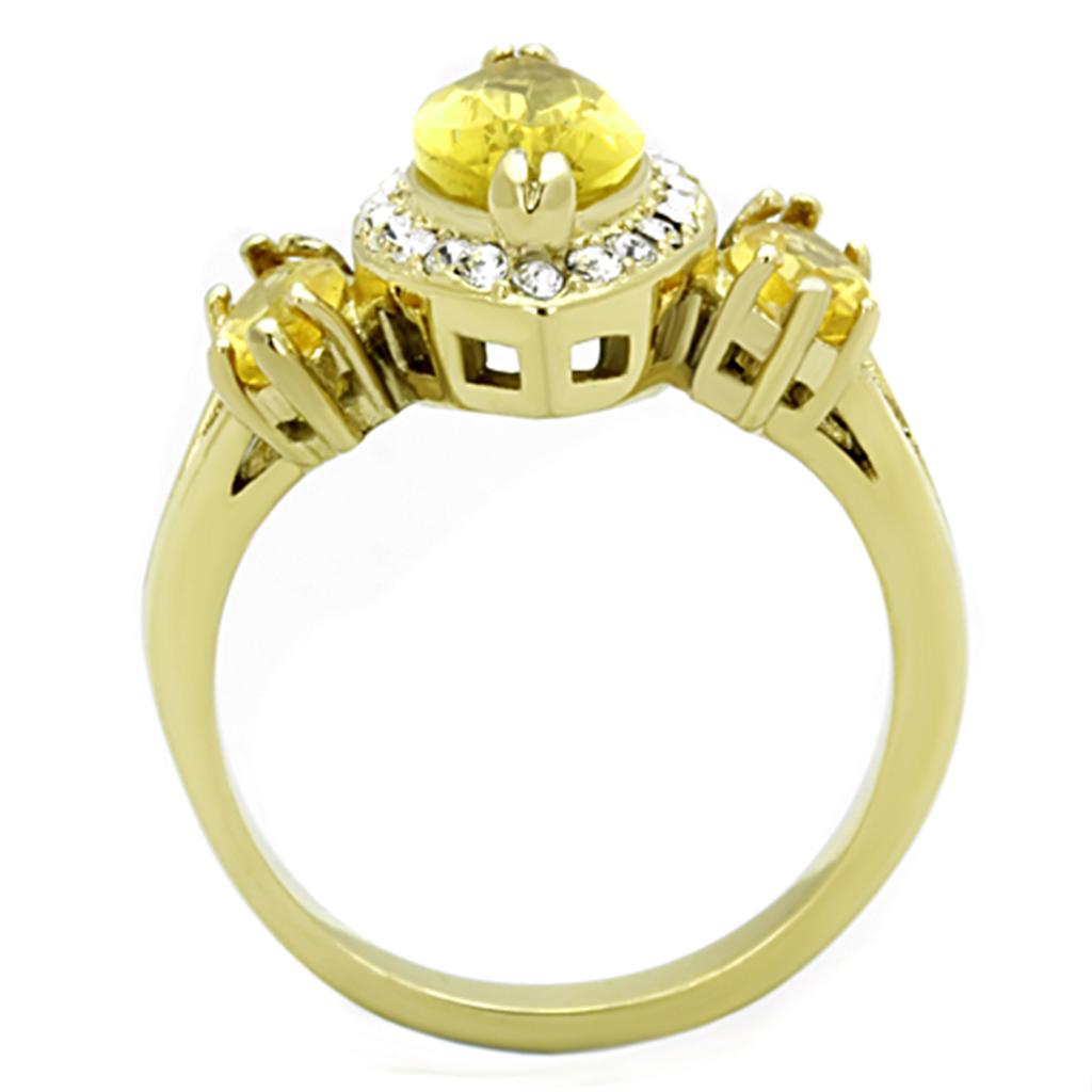 IP Gold(Ion Plating) Stainless Steel Ring with Synthetic Synthetic Glass in Topaz