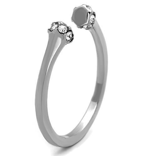 High polished (no plating) Stainless Steel Ring with Top Grade Crystal in Clear