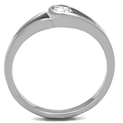 High polished (no plating) Stainless Steel Ring with AAA Grade CZ in Clear