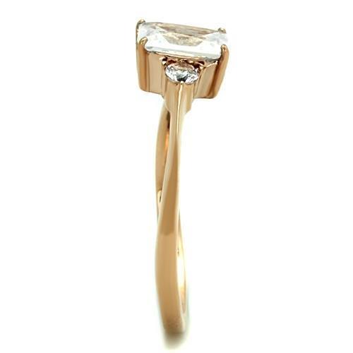 IP Rose Gold(Ion Plating) Stainless Steel Ring with AAA Grade CZ in Clear