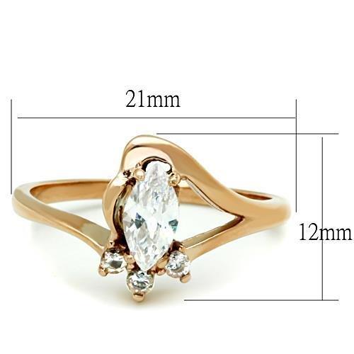 IP Rose Gold(Ion Plating) Stainless Steel Ring with AAA Grade CZ in Clear