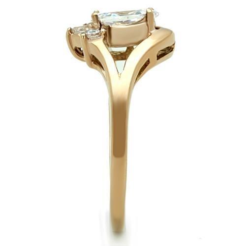 IP Rose Gold(Ion Plating) Stainless Steel Ring with AAA Grade CZ in Clear