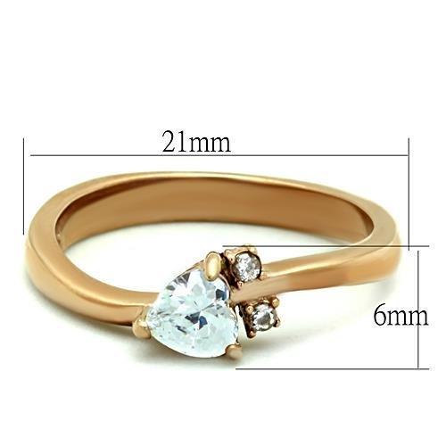 IP Rose Gold(Ion Plating) Stainless Steel Ring with AAA Grade CZ in Clear