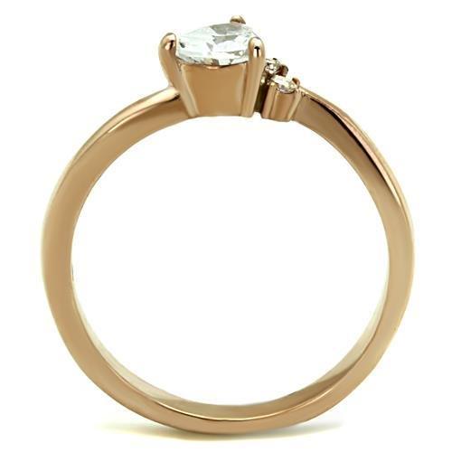 IP Rose Gold(Ion Plating) Stainless Steel Ring with AAA Grade CZ in Clear