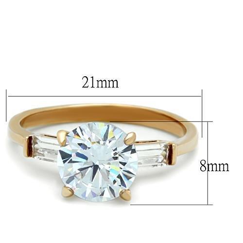 IP Rose Gold(Ion Plating) Stainless Steel Ring with AAA Grade CZ in Clear
