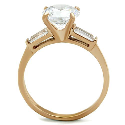 IP Rose Gold(Ion Plating) Stainless Steel Ring with AAA Grade CZ in Clear