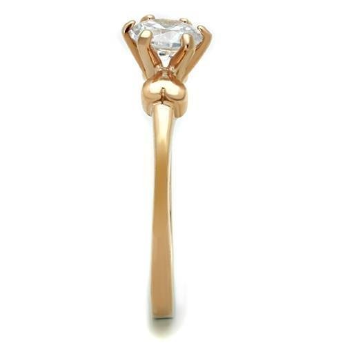 IP Rose Gold(Ion Plating) Stainless Steel Ring with AAA Grade CZ in Clear