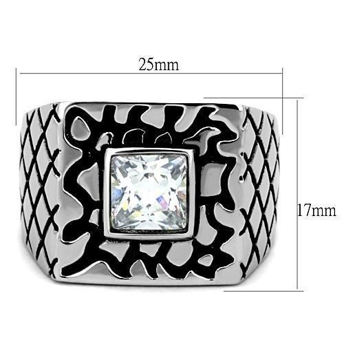 High polished (no plating) Stainless Steel Ring with AAA Grade CZ in Clear