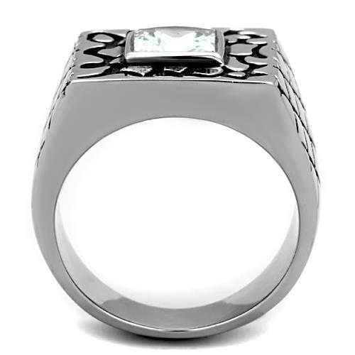 High polished (no plating) Stainless Steel Ring with AAA Grade CZ in Clear