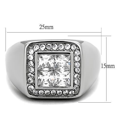 High polished (no plating) Stainless Steel Ring with AAA Grade CZ in Clear