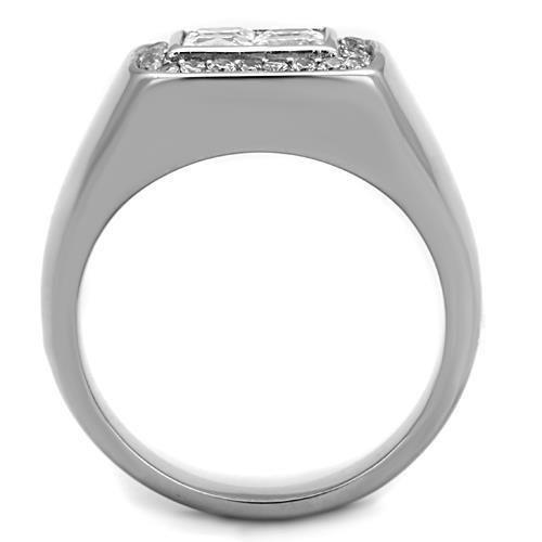 High polished (no plating) Stainless Steel Ring with AAA Grade CZ in Clear