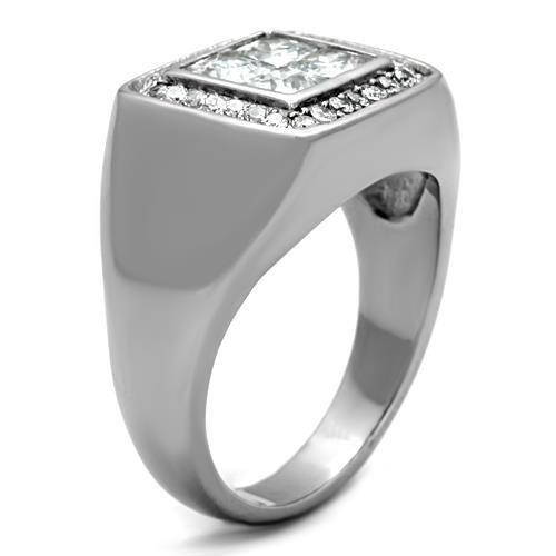 High polished (no plating) Stainless Steel Ring with AAA Grade CZ in Clear