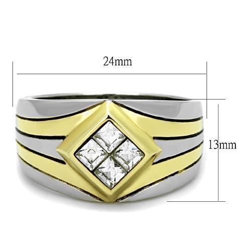 Two-Tone IP Gold (Ion Plating) Stainless Steel Ring with Top Grade Crystal in Clear