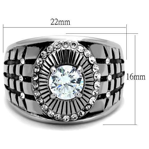 High polished (no plating) Stainless Steel Ring with AAA Grade CZ in Clear