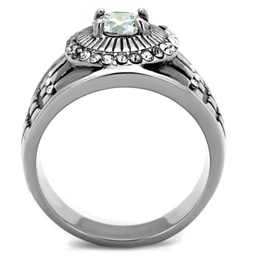High polished (no plating) Stainless Steel Ring with AAA Grade CZ in Clear