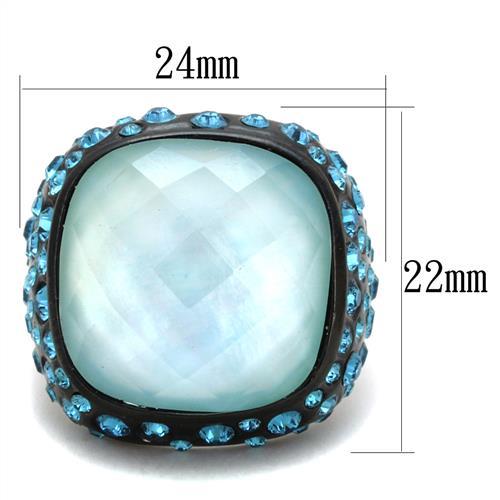 IP Black(Ion Plating) Stainless Steel Ring with Synthetic Synthetic Glass in Sea Blue