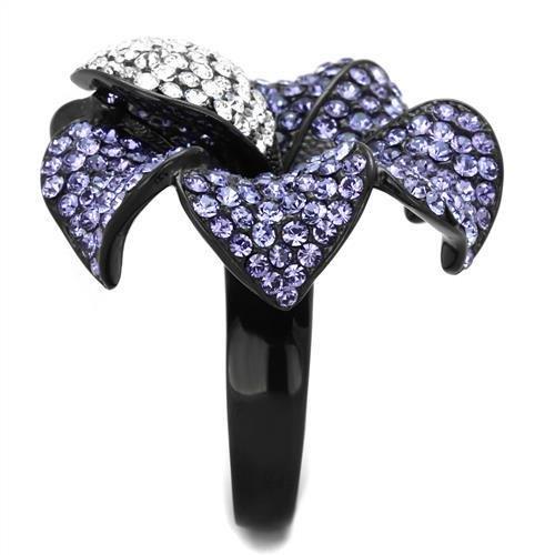 IP Black(Ion Plating) Stainless Steel Ring with Top Grade Crystal in Tanzanite