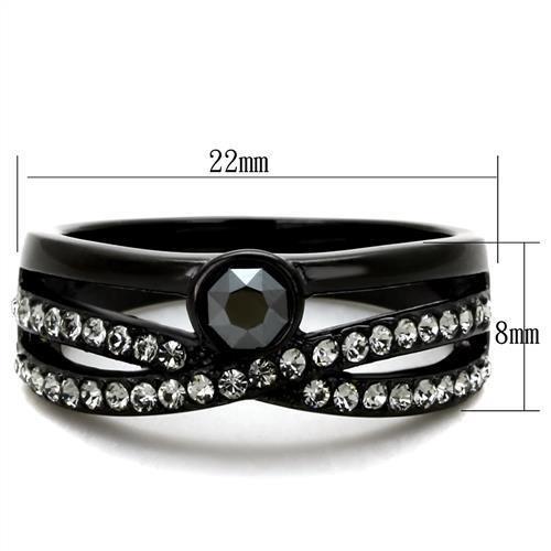 IP Black(Ion Plating) Stainless Steel Ring with Top Grade Crystal in Hematite