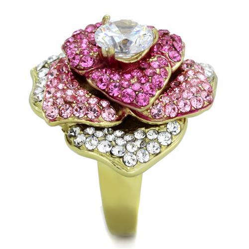 IP Gold(Ion Plating) Stainless Steel Ring with AAA Grade CZ in Clear