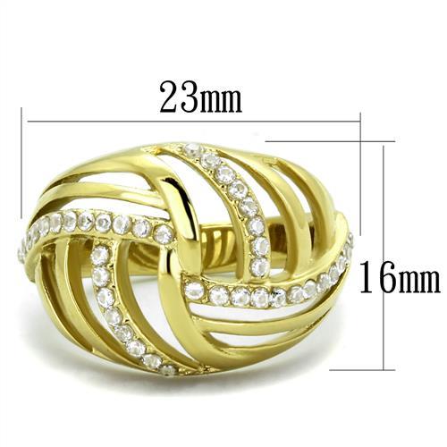 IP Gold(Ion Plating) Stainless Steel Ring with AAA Grade CZ in Clear