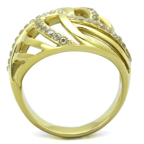 IP Gold(Ion Plating) Stainless Steel Ring with AAA Grade CZ in Clear