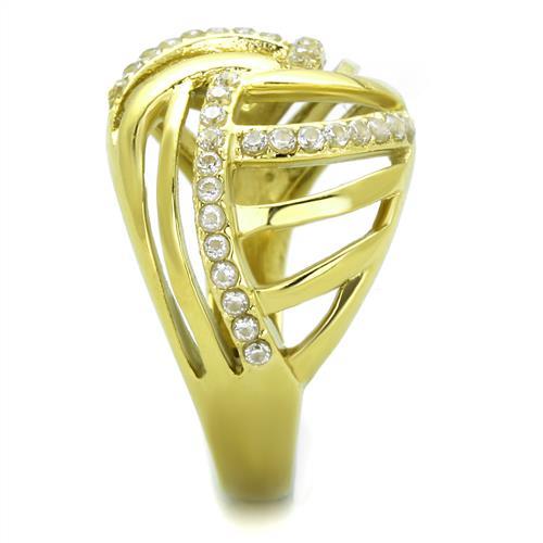 IP Gold(Ion Plating) Stainless Steel Ring with AAA Grade CZ in Clear