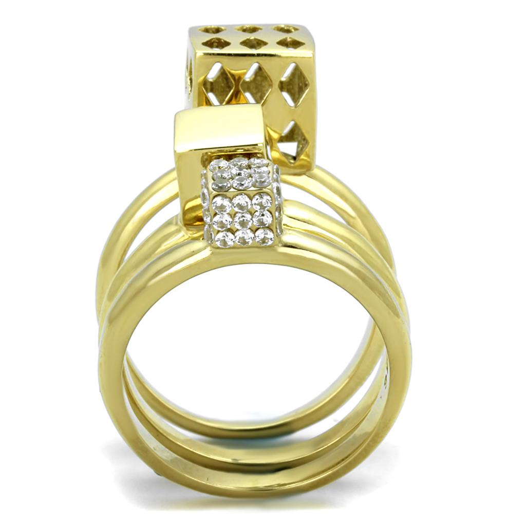 IP Gold(Ion Plating) Stainless Steel Ring with AAA Grade CZ in Clear