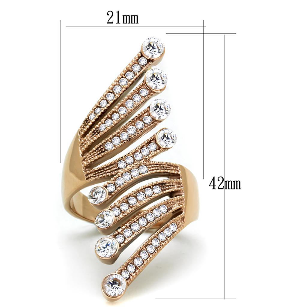 IP Rose Gold(Ion Plating) Stainless Steel Ring with AAA Grade CZ in Clear