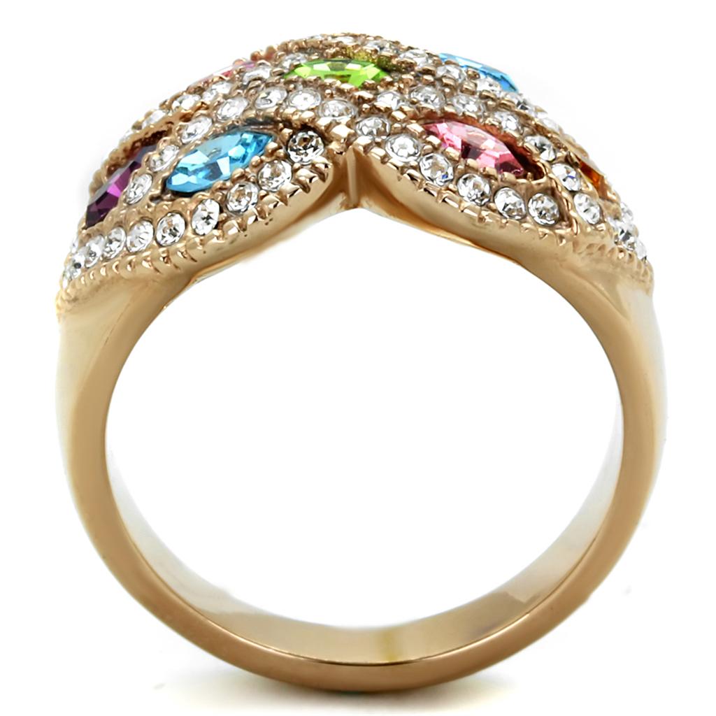 IP Rose Gold(Ion Plating) Stainless Steel Ring with Top Grade Crystal in Multi Color