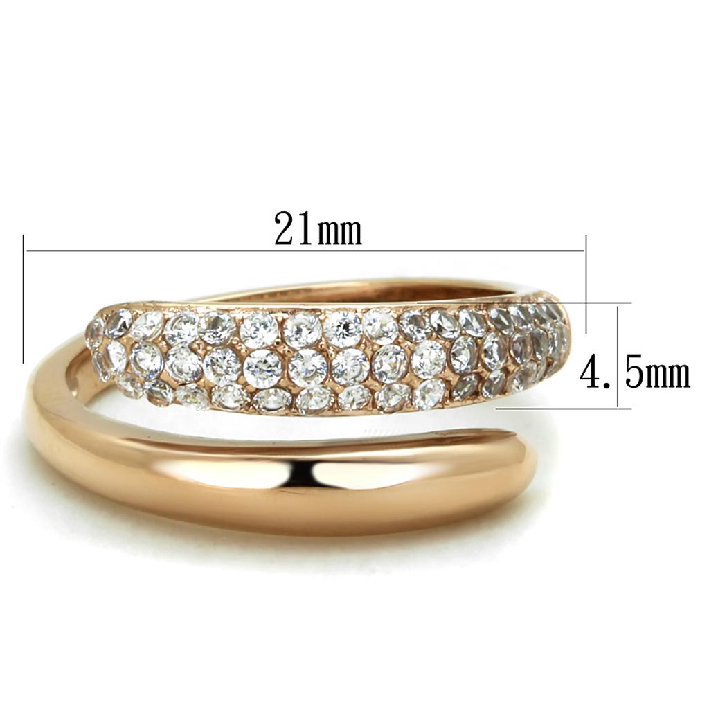 IP Rose Gold(Ion Plating) Stainless Steel Ring with AAA Grade CZ in Clear