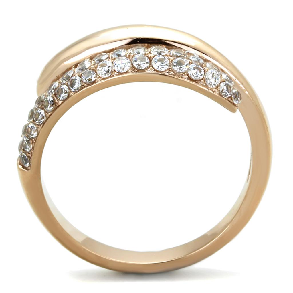 IP Rose Gold(Ion Plating) Stainless Steel Ring with AAA Grade CZ in Clear