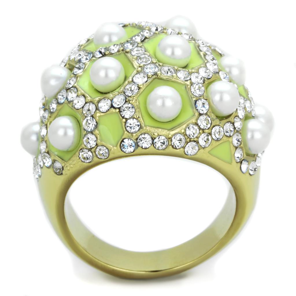 IP Gold(Ion Plating) Stainless Steel Ring with Synthetic Pearl in White