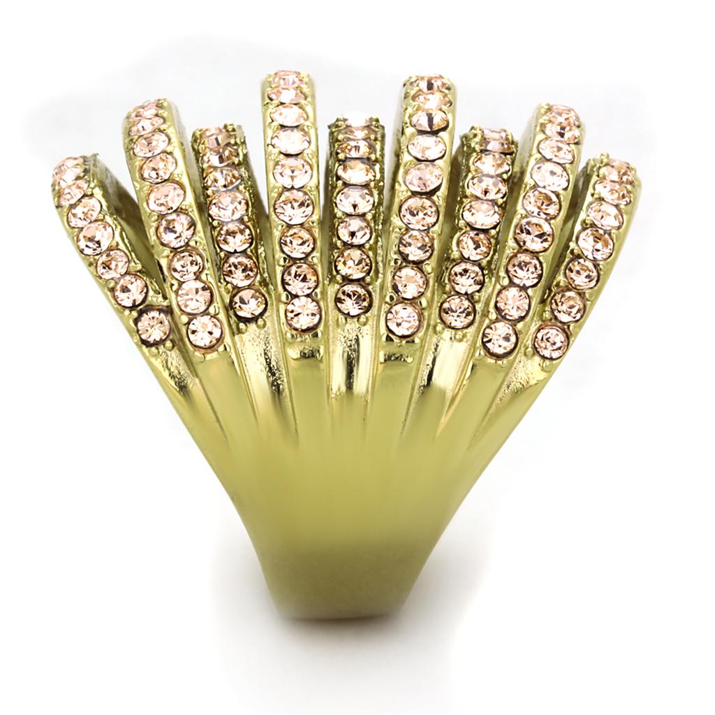 IP Gold(Ion Plating) Stainless Steel Ring with Top Grade Crystal in Light Peach