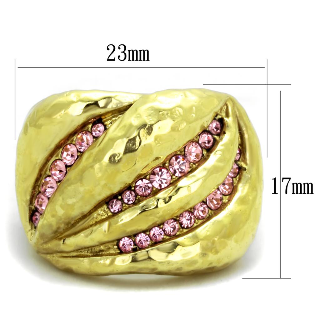 IP Gold(Ion Plating) Stainless Steel Ring with Top Grade Crystal in Light Rose