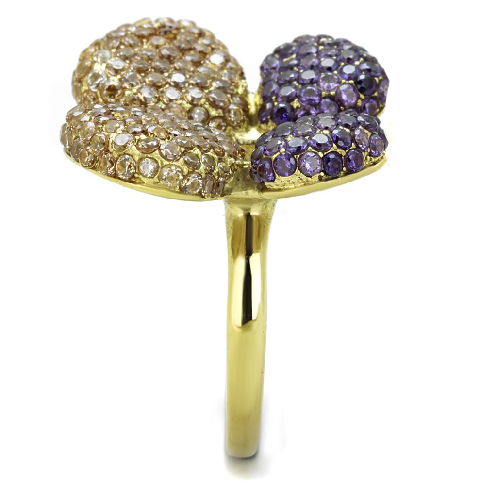 IP Gold(Ion Plating) Stainless Steel Ring with AAA Grade CZ in Multi Color