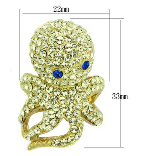 IP Gold(Ion Plating) Stainless Steel Ring with Top Grade Crystal in Multi Color