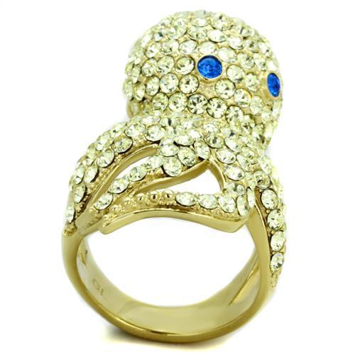 IP Gold(Ion Plating) Stainless Steel Ring with Top Grade Crystal in Multi Color