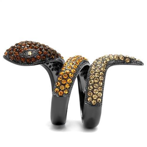 IP Light Black (IP Gun) Stainless Steel Ring with Top Grade Crystal in Multi Color